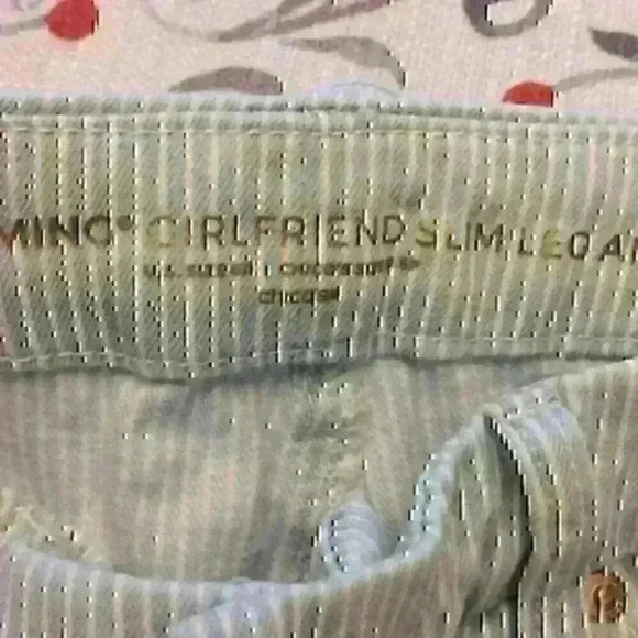 Chico's Blue/White STRIPED Girlfriend Slim Leg Ankle Pants - Picture 4 of 5